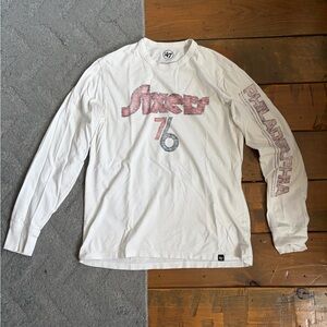 47 Brand White and Red Philadelphia 76ers Sixers Long Sleeve Tee